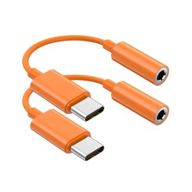 Imagem de Adaptador USB C para fone de ouvido de áudio de 3,5 mm (pacote com 2), cabo auxiliar para USB C Dongle compatível com iPhone 17/16/15, iPad Pro, Samsung Galaxy S25 S24 S23 Ultra/Google Pixel - Laranja
