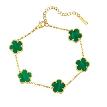 Imagem de Pulseira feminina de trevo banhada a ouro 18K - Pulseira de flores de quatro folhas de aço inoxidável impermeável - Presente de joia delicada ajustável, One Size, Aço inoxidável, Sem Pedra Preciosa