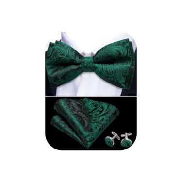 Imagem de Conjunto de gravata borboleta Barry.Wang Green Black Paisley Formal 12