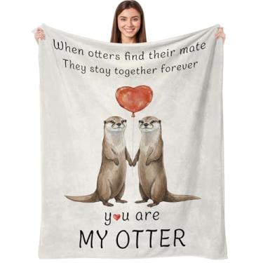 Imagem de Cobertor romântico de lontra para casal, microfibra macia, citação de amor, cobertores de viagem estéticos para cama, dia dos namorados e casamento, decoração aconchegante de sala de estar ou quarto