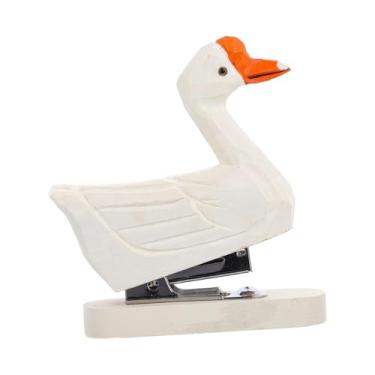 Imagem de KiBcsLic Grampeador de madeira em forma de animal, estatueta artística fofa e criativa para decoração de mesa, estátua portátil de animal, grampeador manual, Formato de Ganso Branco