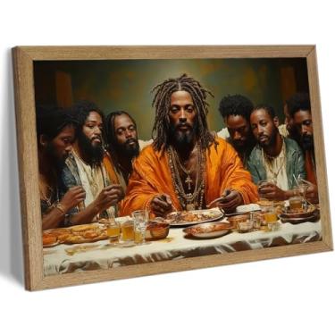 Imagem de Arte de parede emoldurada moderna em tela de Jesus preto afro-americano A Última Ceia pintura de parede decoração de parede homem negro cristão arte impressa para cozinha sala de estar quarto