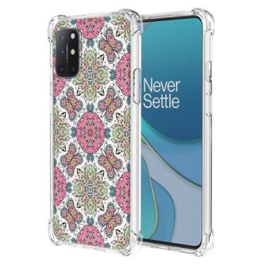 Imagem de WEIOUHR Capa para OnePlus 8T Capa de telefone TPU transparente e macia, design de estilo boêmio, resistente a arranhões, leve, para OnePlus 8T (rosa verde)