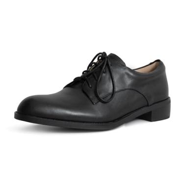 Imagem de ONEENO Oxford feminino clássico de couro com cadarço, Preto, 34