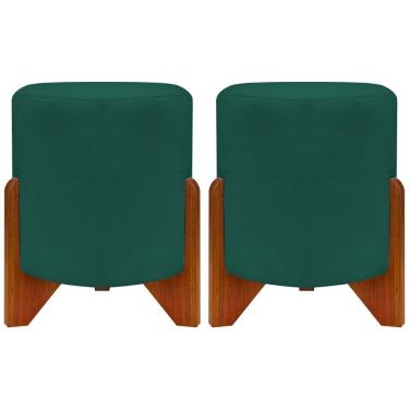 Imagem de Kit 2 Puffs Decorativo Redondo Confortável Para Sala Quarto Penteadeira Eloah Suede