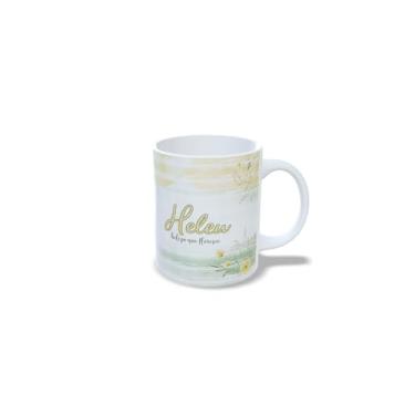 Imagem de Caneca de Cerâmica Branca 325ml com Alfabeto Floral, Nome Personalizado Alice, Letra Inicial com Flores Amarelas (h)