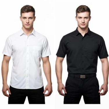 Imagem de Kit 2 Camisas Sociais Microleve Manga Curta cor:Branco,PretoTamanho:2 