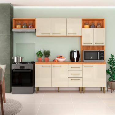 Imagem de Cozinha Compacta com Tampo Malu 9 Portas 2 Gavetas Cinamomo e Off White