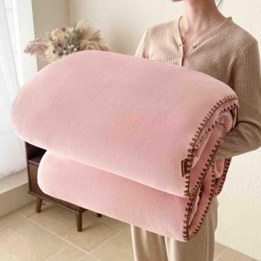 Imagem de Cobertor de lã com peso e mantas fofas femininas masculinas para cama longo casal solteiro para sofá xaile macio confortável respirável para primavera outono lavável na máquina (rosa, 100 x 150 cm)