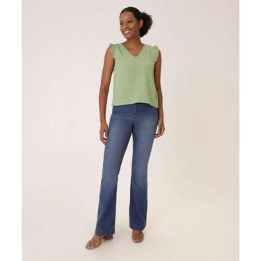 Imagem de Calça Jeans Flare Feminina Cintura Alta Marisa-15176, 40, Jeans azul