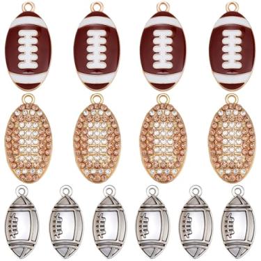 Imagem de SUNNYCLUE 1 caixa com 24 pingentes de bola de rúgbi de liga de strass esmaltado bolas de futebol marrom prata ouro bolas esportivas pingentes para fabricação de joias, brincos faça você mesmo
