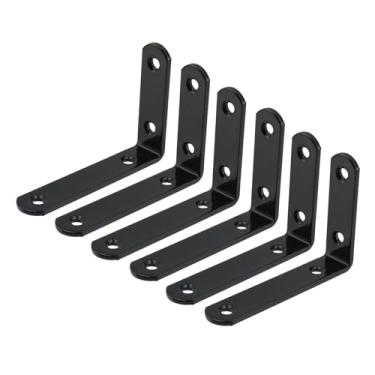 Imagem de Woogim 6 peças de suportes de prateleira de parede em forma de L, suporte de canto para placa de madeira, suportes de ângulo reto de ferro para estante de livros e reforço de parede, 64 x 100 mm