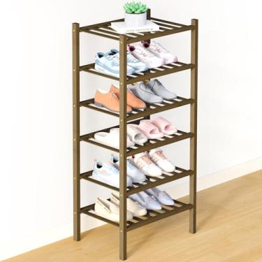 Imagem de Smiry Sapateira de bambu para armário, organizador de sapatos empilhável pequeno de madeira de 6 níveis, prateleira de armazenamento de sapatos de pé livre para entrada, entrada da porta da frente