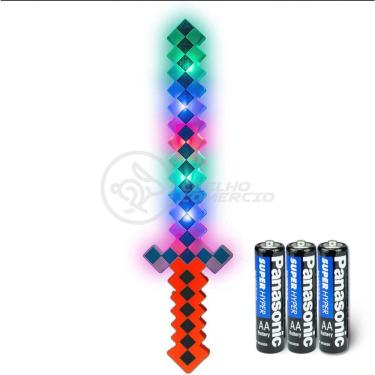 Imagem de Kit Brinquedo Espada Pixel Minecraft 58cm C/Som Luz+3 Pilhas