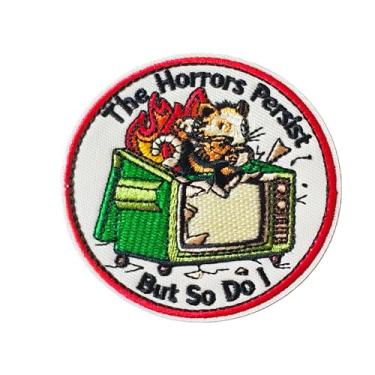 Imagem de The Horrors Persist But So Do I Patch Hook and Loop Funny Sarcástico Saúde Mental Emblema de moral bordado para mochilas, coletes, jaquetas, roupas góticas, jeans, estilo faça você mesmo, design