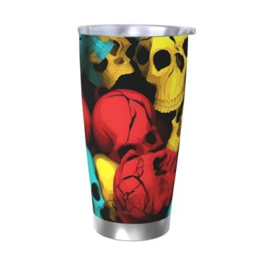 Imagem de Zeraoke Caneca de aço inoxidável com tampa de canudo de 590 ml, estampa de estampa de caveira, caneca de canudo de carro, mantém as bebidas frias para escritório, casa, funciona muito bem para bebidas