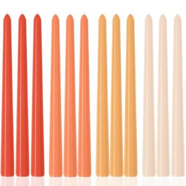 Imagem de Velas cônicas laranja de 25,4 cm, sem gotejamento, sem perfume, castiçal sem fumaça, longo, queima lenta, 8 horas de altura, para festas de Natal, casamento, jantares, 12 unidades