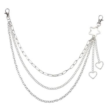 Imagem de Punk Y2k Calça com pingente de coração de ponta dupla em camadas, corrente para mulheres e homens, hip hop, gótico, rock, jeans, cinto, bolso, chaveiro, ilha, mochila, acessórios, joias de Halloween