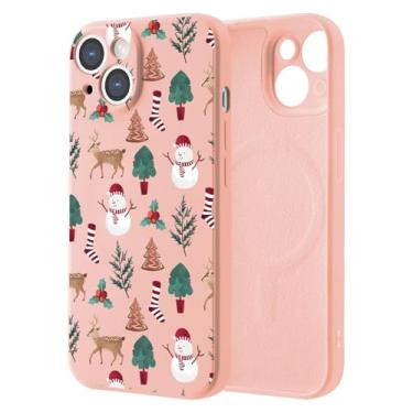 Imagem de JOYLAND Boneco de neve de Natal para iPhone 16 Pro Max, compatível com MagSafe, forro de microfibra protetor de corpo inteiro, capa protetora de silicone à prova de choque para iPhone 16 Pro Max, rosa