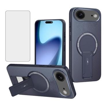 Imagem de Asuwish Capa de telefone para iPhone 17 Air 6,6 polegadas capa magnética de fibra de carbono com protetor de tela de vidro temperado e suporte protetor fino acessórios de celular macio i Phone17 i17