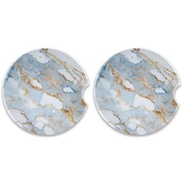 Imagem de CEBUGI 2 peças de porta-copos de carro para porta-copos de cerâmica de 6,3 cm com entalhe de dedo absorvente porta-copos de copo de carro fundo de mármore para mulheres e homens