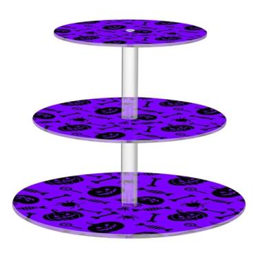 Imagem de CEBUGI Suporte de cupcake de 3 camadas, ícones de Halloween, suporte redondo para bolo, torre, bandeja de servir em camadas de acrílico para chá, chá de bebê, casamento e mais