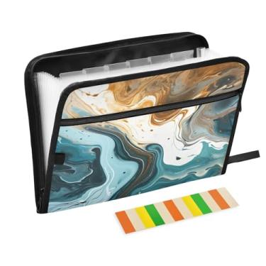 Imagem de Wassud Acordeão oceano abstrato organizador de arquivos carta a4 pastas de arquivo de papel organizador de documentos fólio com etiquetas pasta de arquivo expansível 13 bolsos