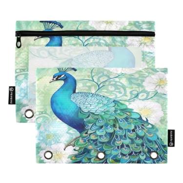 Imagem de Wassud Pacote com 2 pastas de fichário com estampa de pavão aquarela com 3 furos, pasta organizadora de arquivos para casa, escritório