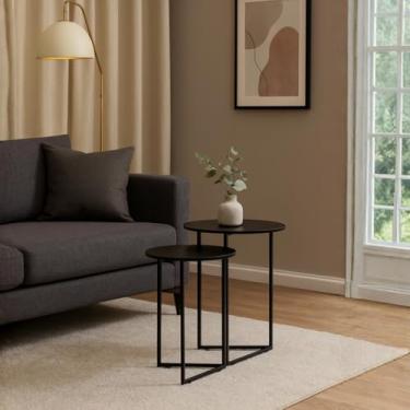 Imagem de Genérico, Kit 2 Mesas Lateral Centro Apoio Jade Tampo Mdf Pés Metal