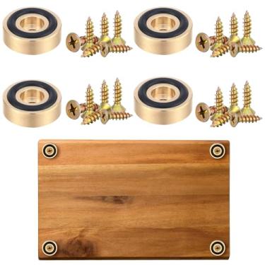 Imagem de Yaocom 4 peças de pés de tábua de corte de latão com almofadas antiderrapantes 1,79 x 0,90 cm pernas de placa com borracha de silicone e kit de parafusos para corte inacabado de cozinha