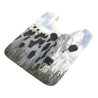 Imagem de Burbuja Tapete de banheiro de vaca leiteira, tapete de banho absorvente de pelúcia macio, base antiderrapante para piso de banheiro, oval em forma de U