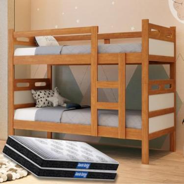 Imagem de Beliche Solteiro Barreto Lonçarcci, com 2 colchões Probel Guarda-Costas D20, Kit Premium Conforto+, Versátil Vira 2 Camas (Nature/Off-white)