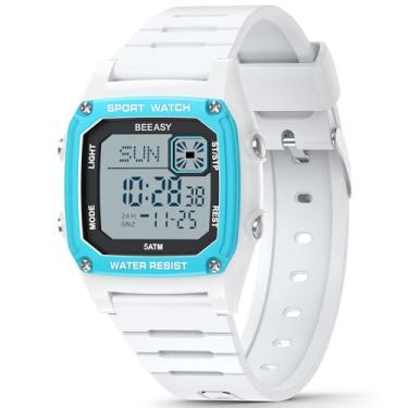 Imagem de Beeasy Relógio infantil, relógio digital infantil para crianças de 3 a 15 anos, à prova d'água, esportivo, ao ar livre, multifuncional, com pulseira de silicone, alarme, cronômetro 12/24 H, presente