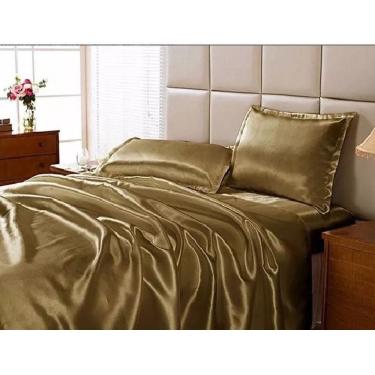 Imagem de Jogo Lençol Casal Padrão Cetim Seda Cobre C/ Vira 4 Peças