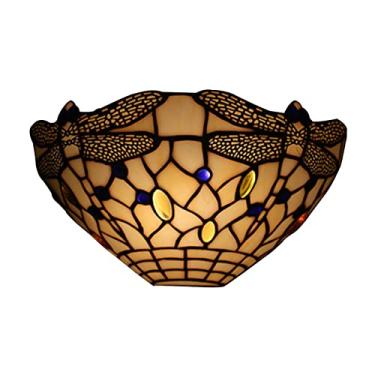 Imagem de Arandela de parede estilo Tiffany com libélula, cúpula de vitral, luminária de parede vintage mediterrânea para quarto, sala de estar e corredor, 27 cm x 19 cm, E