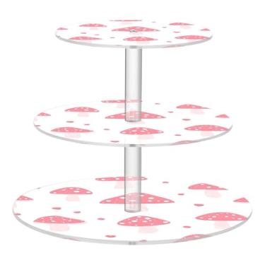 Imagem de CEBUGI Suporte de cupcake de 3 camadas, cogumelos, suporte redondo para bolo, torre, bandeja de servir em camadas de acrílico para chá, chá de bebê, casamento e mais