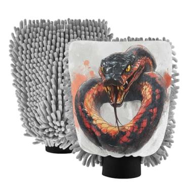 Imagem de STAYTOP Luvas de lavagem de carro de cobra preta feroz, 2 peças, luvas de microfibra de chenille, sem arranhões, panos de esponja de lavagem ultra absorventes para carros, limpeza doméstica - L