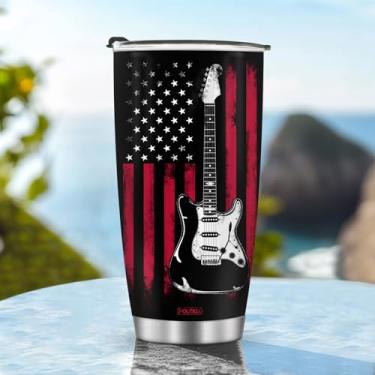 Imagem de Caneca de café com isolamento térmico copo de viagem garrafa de água estilo guitarra presentes de Natal aniversário dia das crianças presente de aniversário homens gelados 590 ml alça de aço