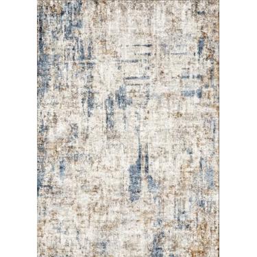 Imagem de Tapete de corredor longo de 9,5 x 4,5 m - Tapete antiderrapante lavável para cozinha com suporte de borracha | Tapete de piso amplo abstrato moderno para entrada interna, quarto, sala de estar (azul