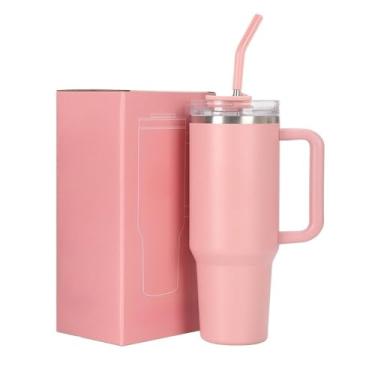 Imagem de Copo Térmico Inox Portátil Inoxidável com Tampa e Canudo(Rosa-1200ml(Sem brindes)