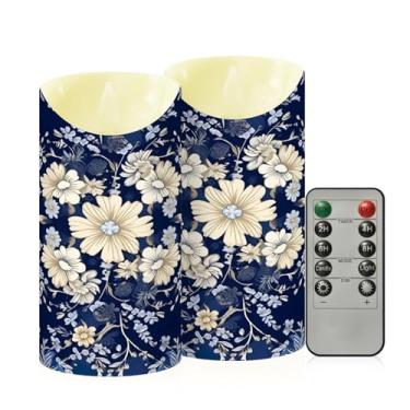 Imagem de Wassud Pacote com 2 velas ornamentais florais (2) velas sem chama com controle remoto, velas realistas cintilantes com temporizador, velas decorativas para Natal, casamento, festa, decoração de casa