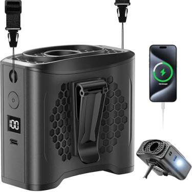 Imagem de Ventilador de cintura portátil, 4 velocidades 13000RPM fluxo de ar forte com bateria de 10.000 mAh e carregamento móvel, ventilador mãos livres para pescoço/mesa, luz SOS, visor LCD, carregamento