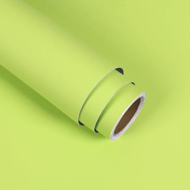 Imagem de VaryStyle Papel de parede verde limão descasque e cole papel de parede verde para armários, prateleiras, 39,9 x 299,7 cm, papel de parede de vinil à prova d'água removível de cor sólida para berçário