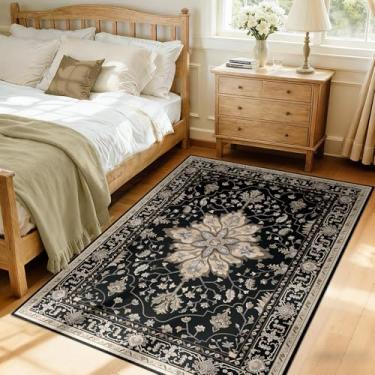 Imagem de RELEANY Tapetes de área adequados a vácuo, 9,5 x 1,5 m, lavável na máquina, antiderrapante, floral, vintage, estampa de angústia, tapete medalhão para sala de estar, quarto, tijolo, preto, marrom