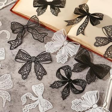 Imagem de 20 peças de adesivos de laço de renda para scrapbooking, materiais de diário, arcos pretos e brancos, adesivos de PET para agendamento, scrapbook, colagem, adesivos decorativos vintage, adesivos de