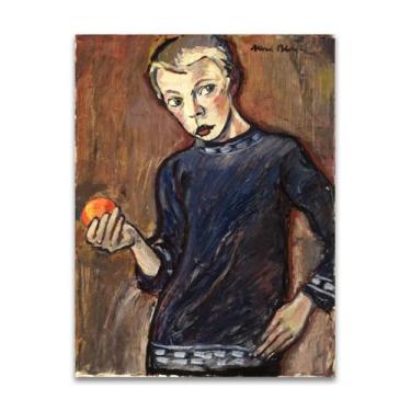 Imagem de RYLJCZ Reprodução de pinturas famosas de Albert Bloch - (menino com laranja) Impressão em tela Arte de parede para decoração de sala de estar (55 x 72 cm (21,6 x 28,3 pol)/sem moldura)