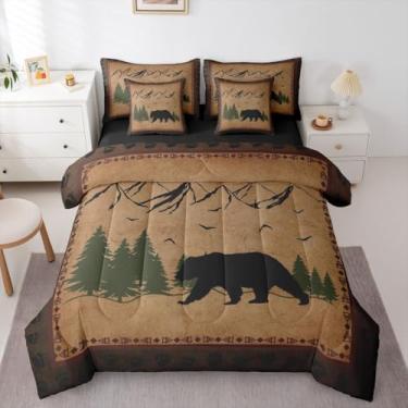 Imagem de Erosebridal Jogo de cama solteiro com tema rústico de urso, 7 peças, para crianças, meninos, adolescentes, adultos, cabana, vida selvagem, casa de fazenda, cama de animais da floresta, marrom