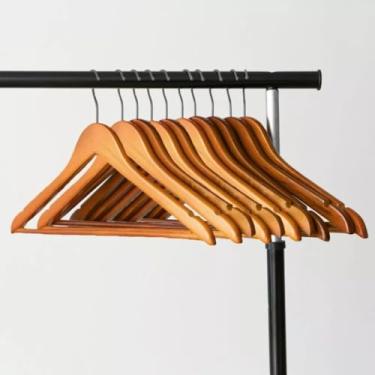 Imagem de Cabide Madeira Kit 6 Unidades Adulto Gancho 360°