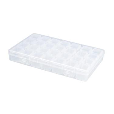 Imagem de Caixa de joias de plástico transparente de 28 grades, estojo organizador de armazenamento para brincos, artesanato e pequenos itens com compartimentos, recipiente de exibição