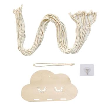 Imagem de ZJchao Organizador de Grampo de Cabelo Pendurado na Parede, Suporte de Grampos de Cabelo de Madeira Com Cordão de Algodão, Borla Fofa, Armazenamento de Grampos de (Cadeia de caracteres do Cloud Board)